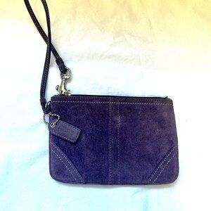 Coach Suede Corner Zip Wristlet Purple 6" x 4"